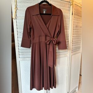 A.P.N.Y. Chocolate Brown Belted Shirt Midi Dress Long Sleeves Woman’s Medium
